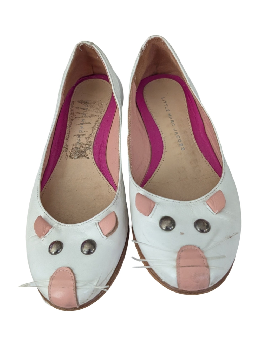 Little Marc Jacobs White & Pink Mouse Face Ballet Flats Shoes